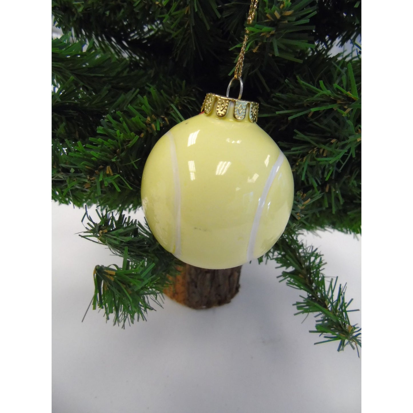 Vintage 1970's Glass Tennis Ball Christmas Ornament Merry Christmas With Red Bow