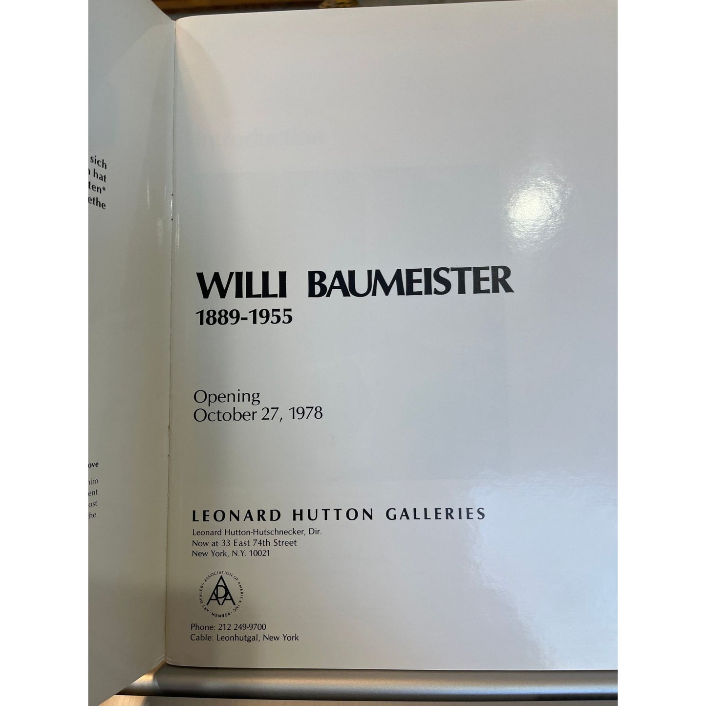 Willi Baumeister 1889-1955 First Edition Baumeister, Willi Leonard Hutton Galleries New York, NY 1978