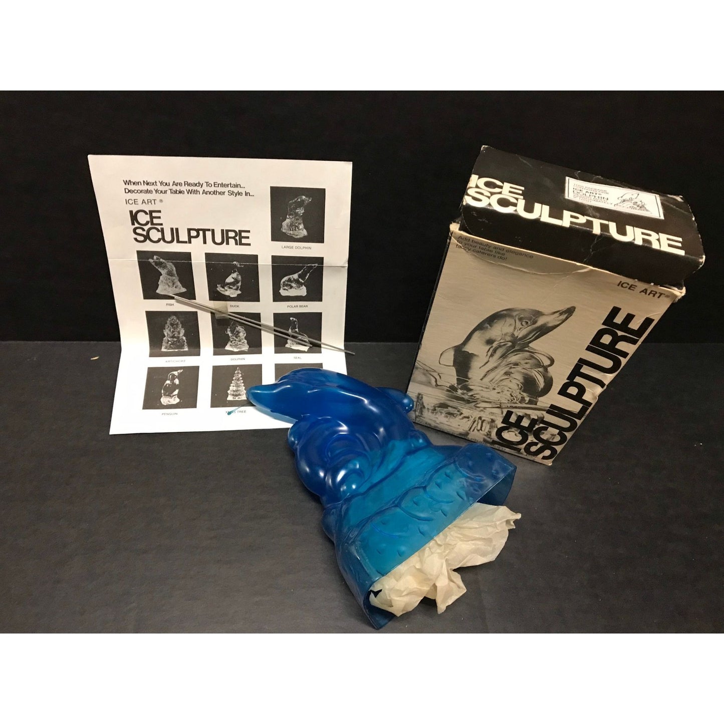 Vintage 1980's Dolphin Ice Art Sculpture On A Wave CBL Specialties Original Box And Instructions