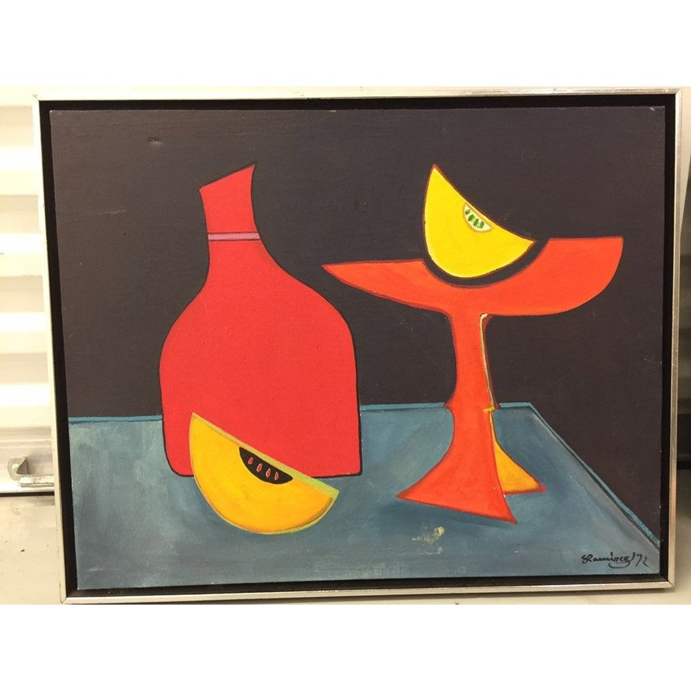 Abraham Ramirez Painting "Still Life", Oil On Board Signed '72 Mexico Framed