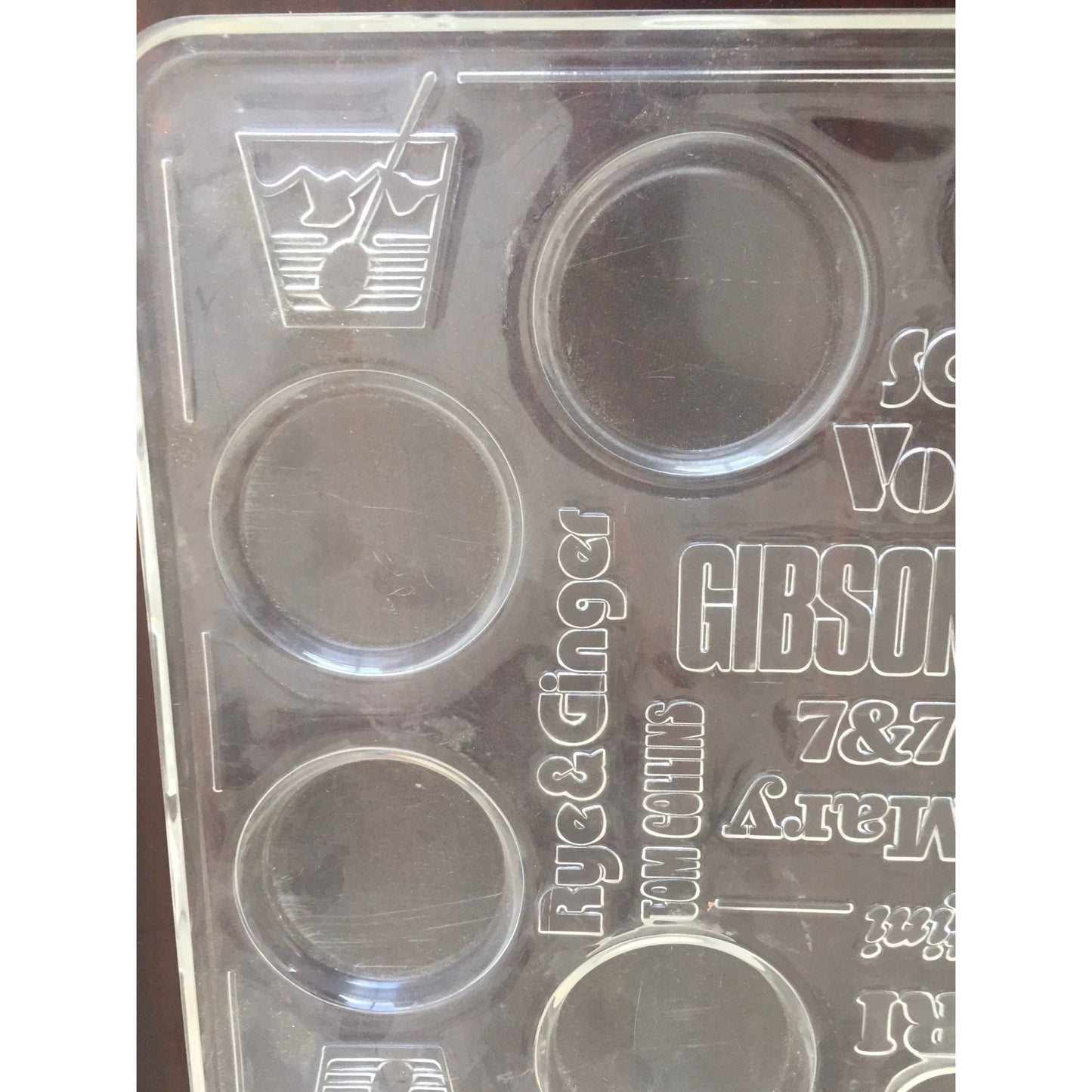 Vintage Mid Century Lucite Liquor Bar Drinks Serving Tray Embossed With Drink Names