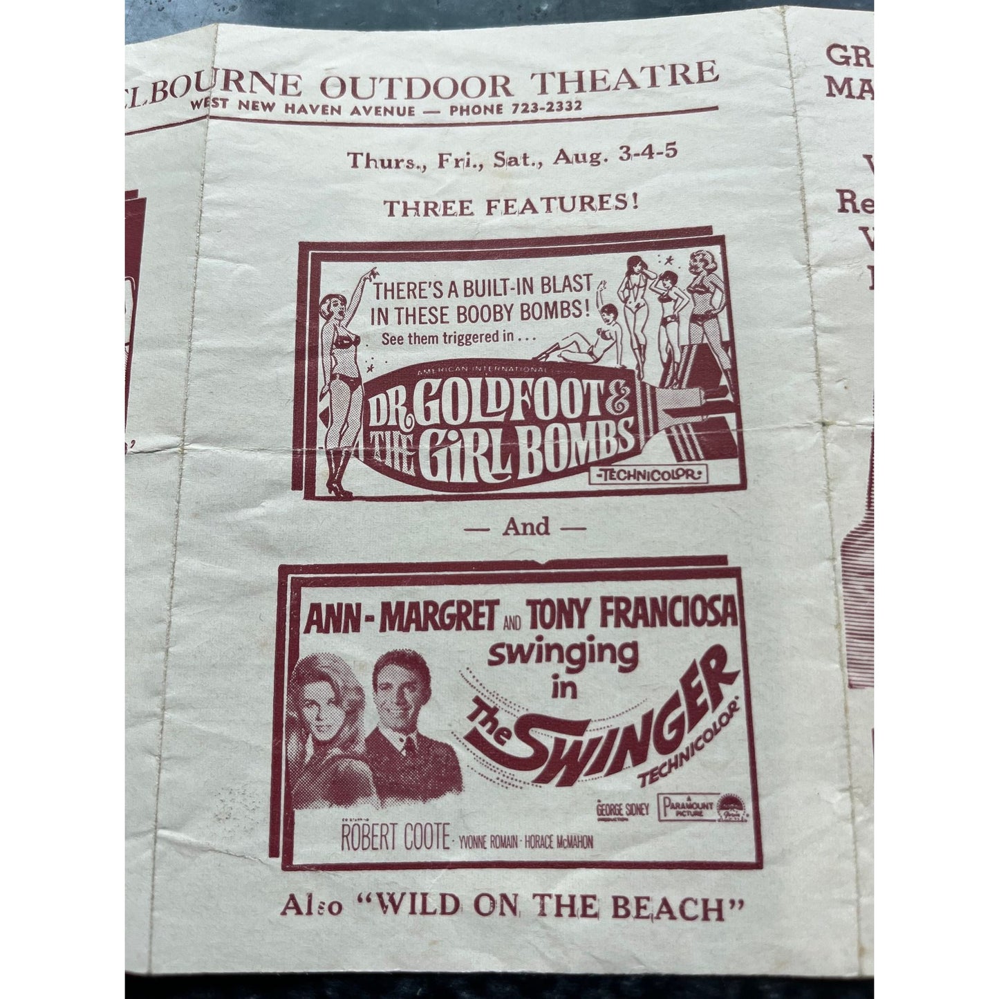 Vtg July 30 1967's Melbourne & Brevard Drive In Movie Theater Florida Advertisement Shane The Reluctant Astronaut The Swinger c