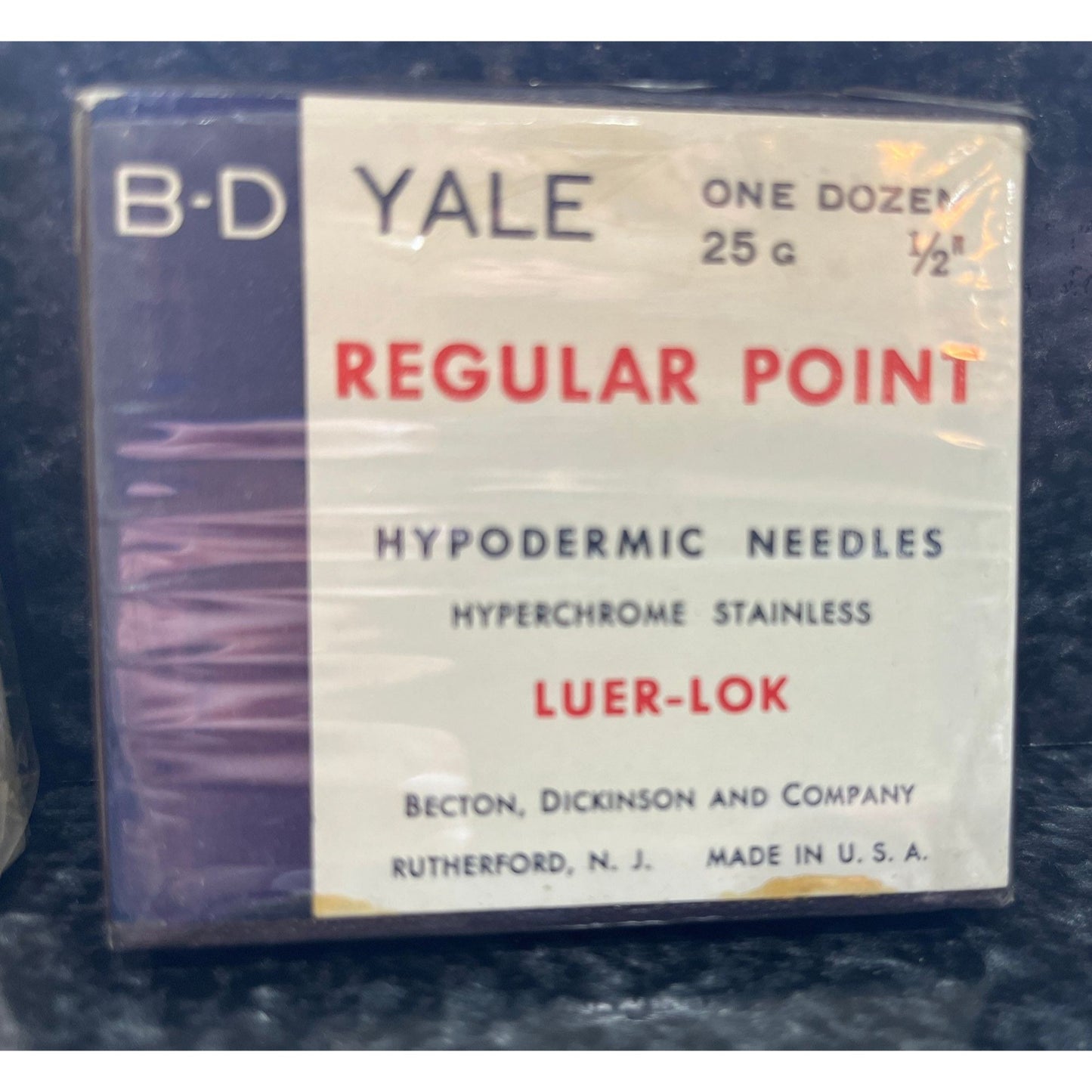 2 Unopened Box Of Vintage B-D Yale Hypodermic Needles LNR 25 G 1/2" & 20 G 1 1/2" Sealed In Cellophane