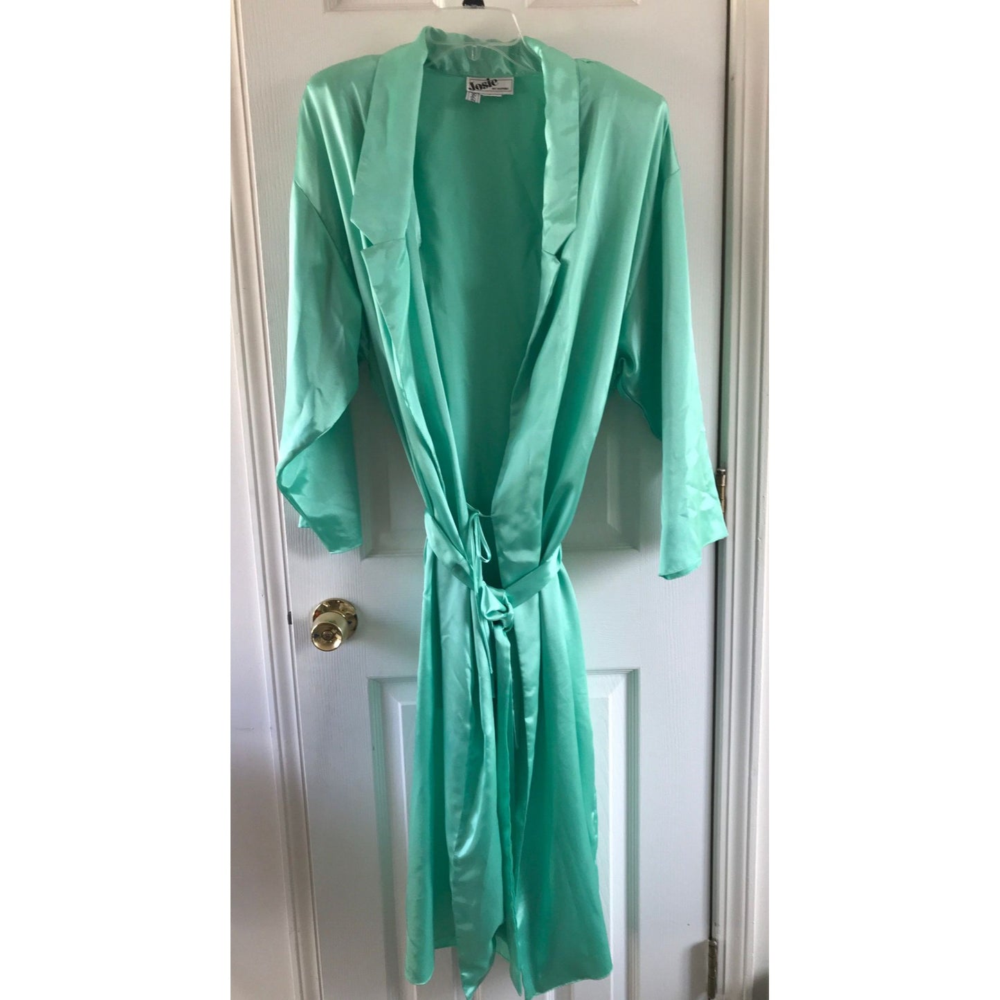 Vtg Josie By Natori Lime Green Maxi Robe Lingerie Saks Fifth Avenue Size L Shoulder Pads