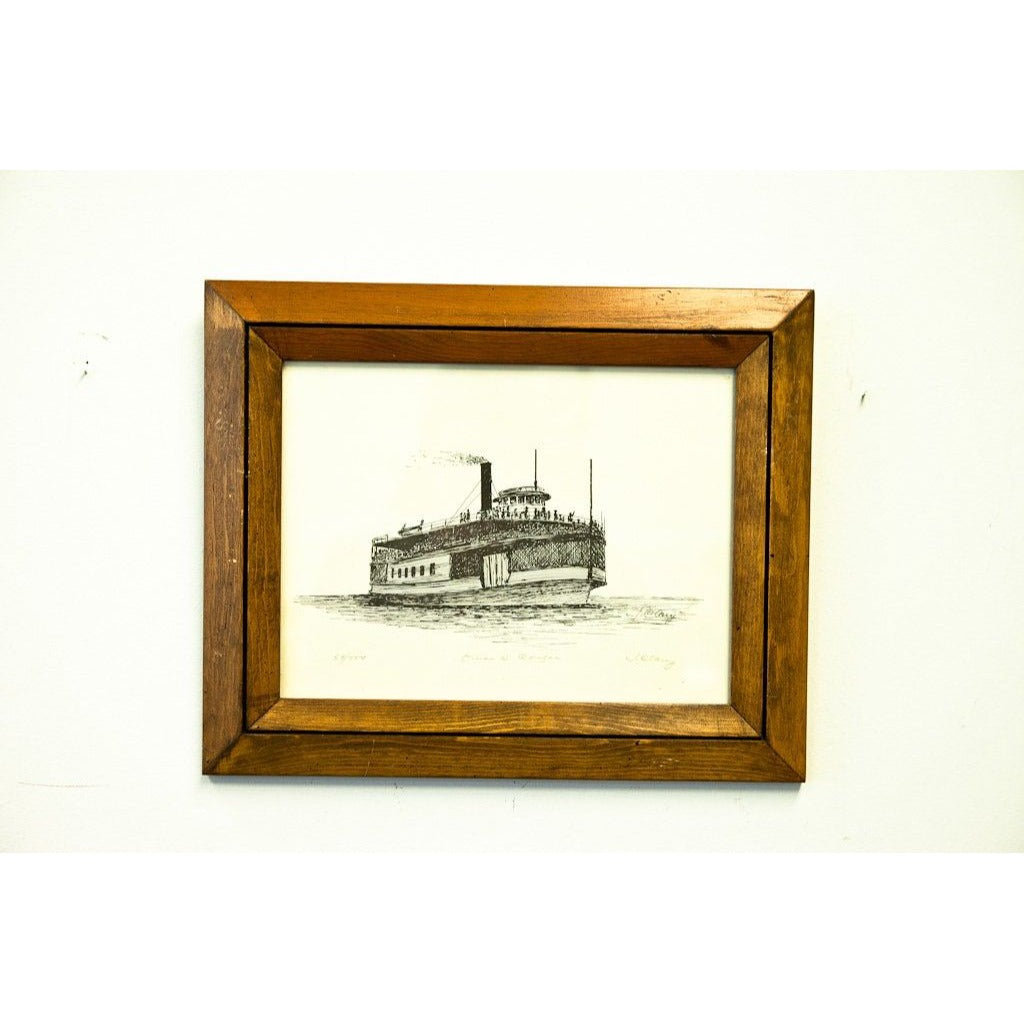 Vtg “OMAR D. CONGER” Ship Great Lakes Artist J. Clary 59/180 Signed Framed Black & White Maritime Art