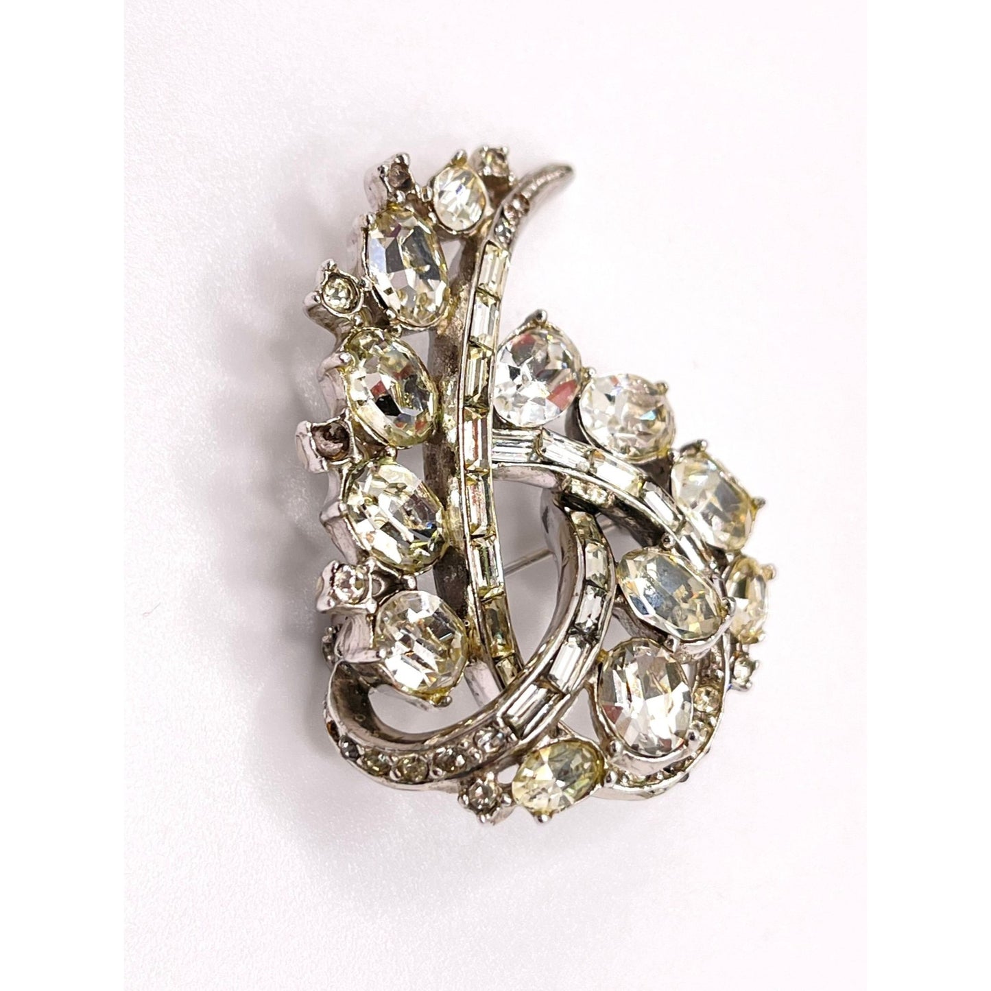 Vtg Rhinestone Brooch Baguette Round Oval Cut Crystals Huge Stunning 1940s Pin Vintage Costume Jewelry