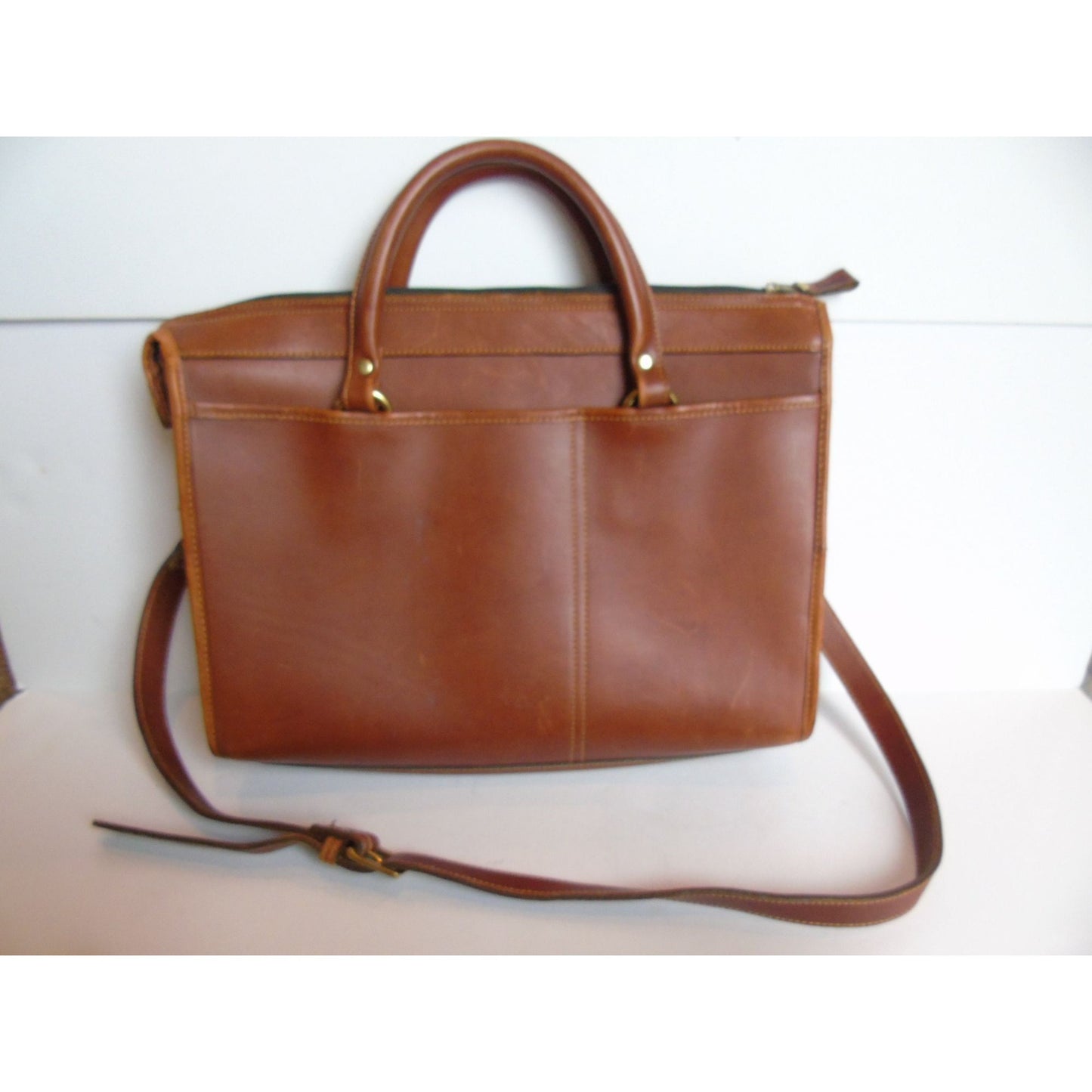 Vintage 1990's Leather Briefcase JEEP Adjustable Crossbody Strap Brown