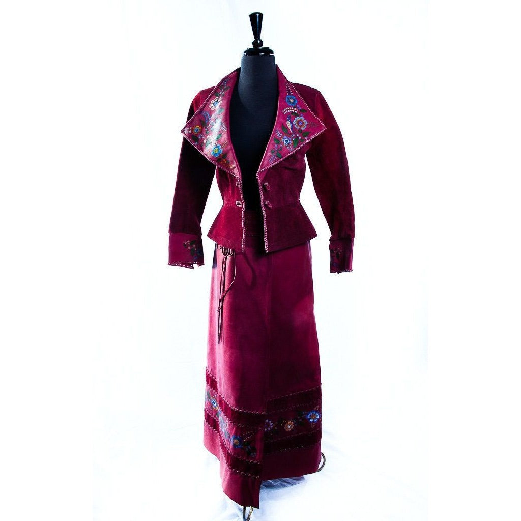 Vtg 1973 CHAR Leather Jacket & Skirt Hand Painted Hand Stitched Mexico Hand Signed Museum Quality