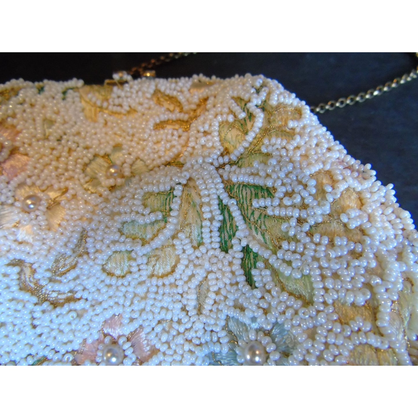 Vintage 1950's Jolles Original Embroidered Purse Beaded Evening Bag Mirror