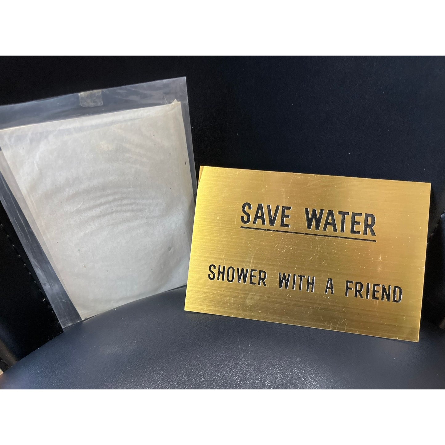 Vintage Brass Sign SAVE WATER Shower With a Friend Bathroom Wall Art 6" X 4" New In Bag