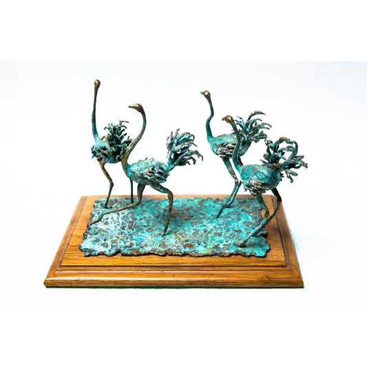 Vintage 1970’s Bronze Sculpture Of A Flock Of Ostriches Signed Artist EVANS Handmade