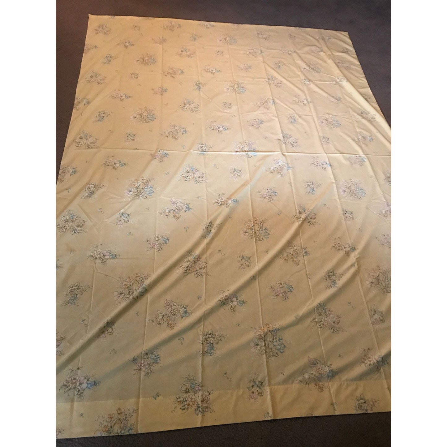 Vtg Penneys Fashion Manor Penn Press "Never Needs Ironing" Percale Twin Bedsheet 72 x 104 Yellow Floral Pattern