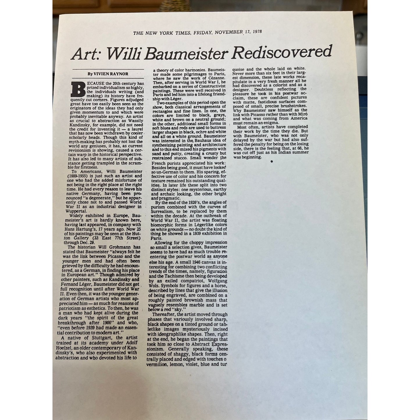 Willi Baumeister 1889-1955 First Edition Baumeister, Willi Leonard Hutton Galleries New York, NY 1978