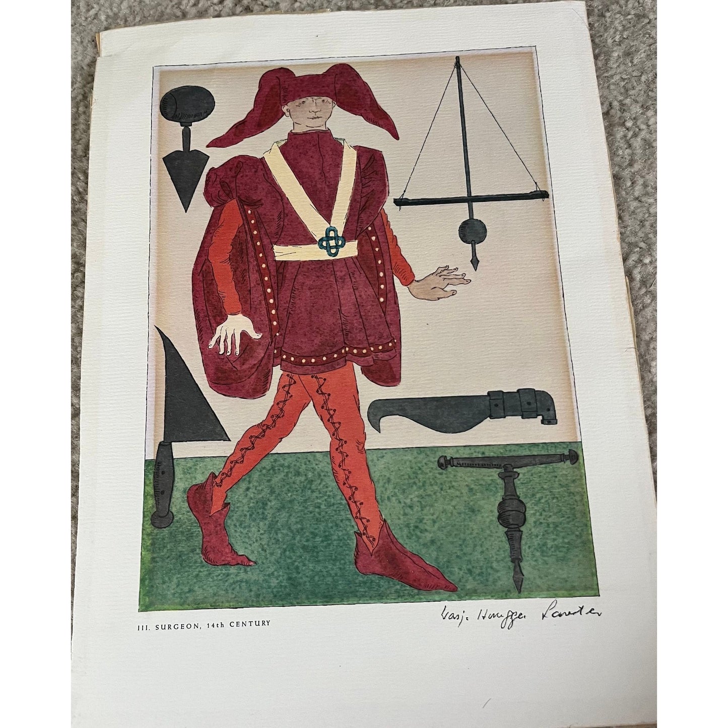 Vintage Costume Of Surgeon 14th Century by Warja Honegger-Lavater Original Print Plate III.