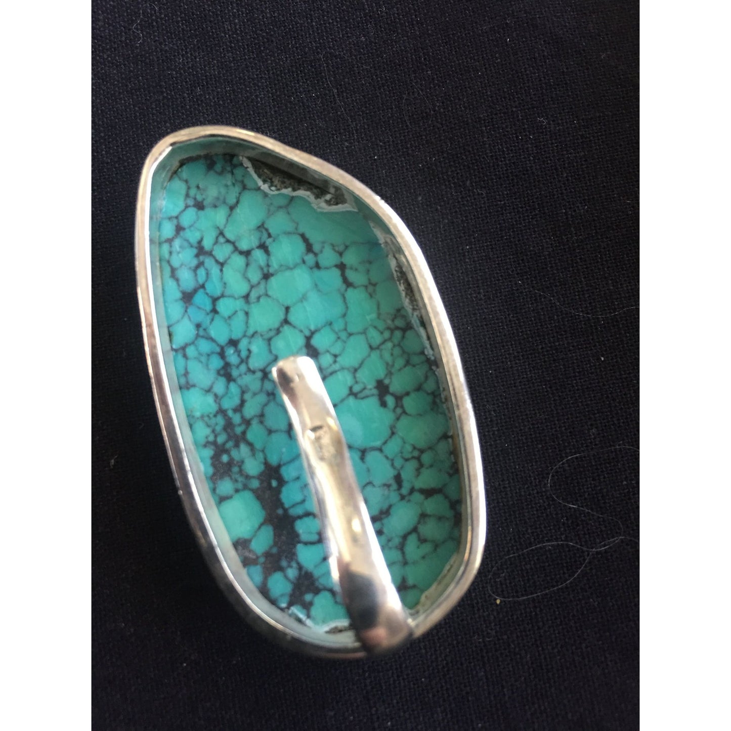 Vintage Turquoise Pendant Free Form In Sterling Silver Stamped 925 Large Back Hook Bail