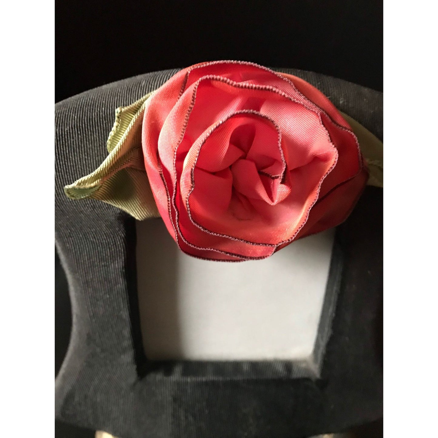 Vintage Black & Red Rose Green Leaves Picture Frame Brass Ball Feet NWOT Photo 3" x 3"