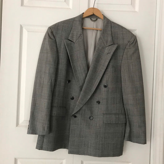 Vintage Men’s Hasting’s Traditions Double Breasted Sport Coat 42R Gray And White Plaid Fully Lined