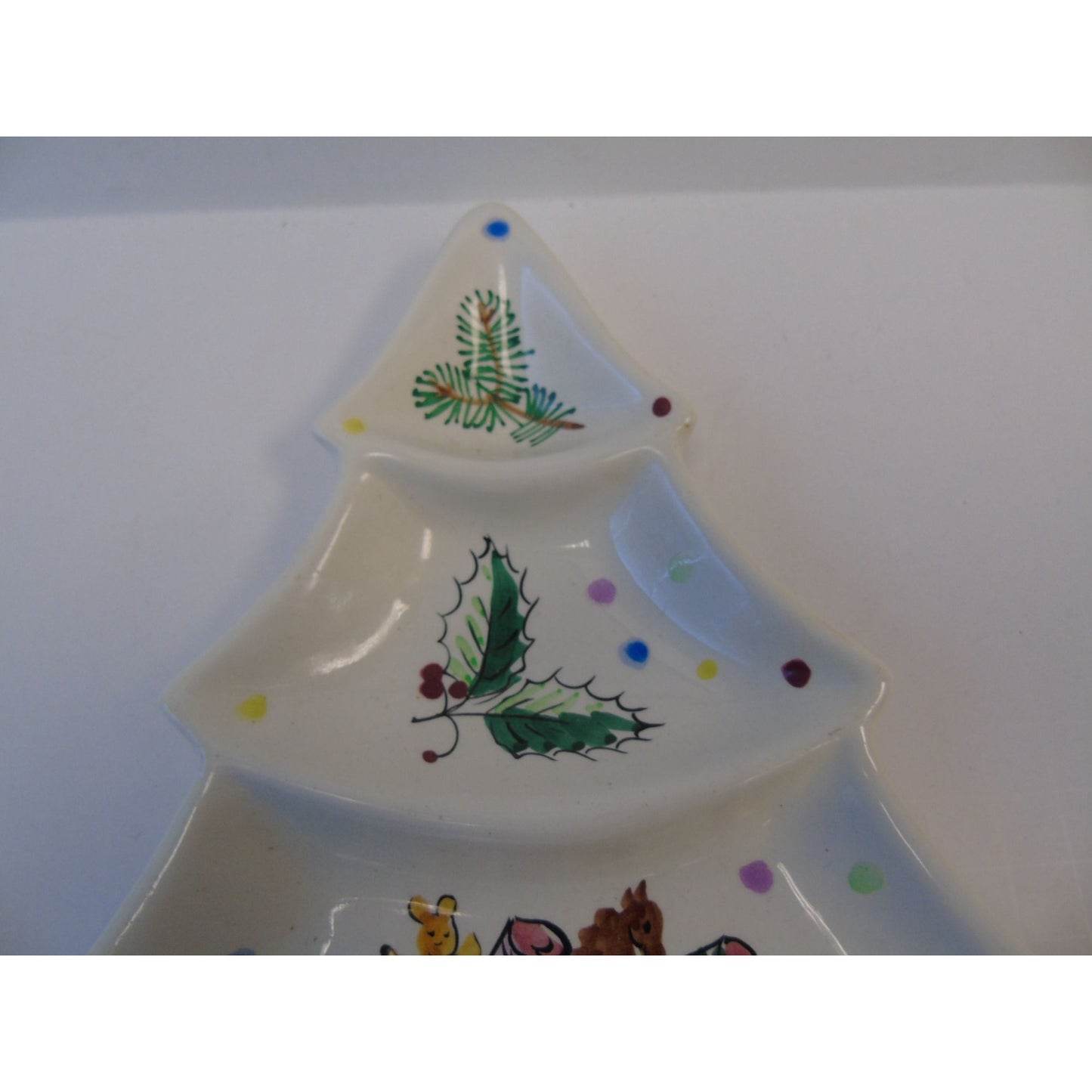 Vintage Ceramic Christmas Tree Serving Piece Hand Painted Made In Italy