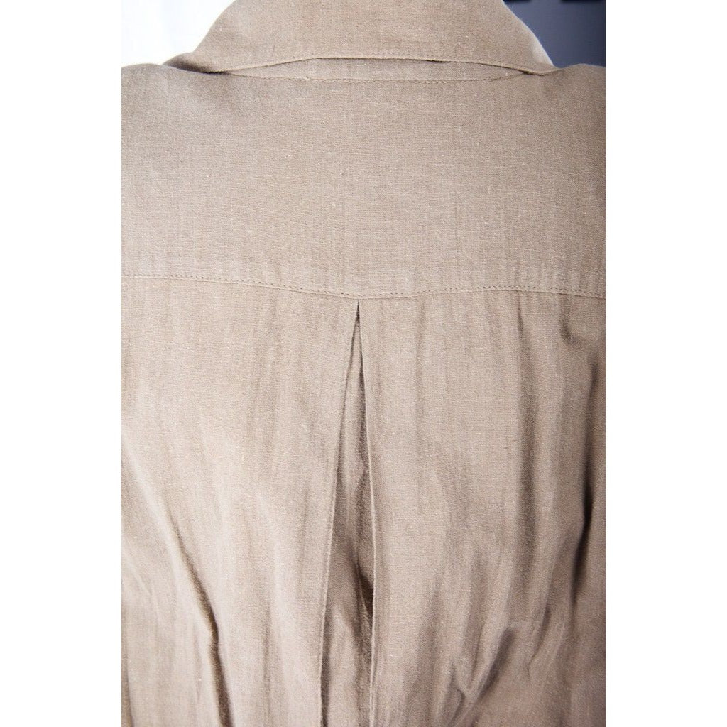 Vintage 1960's George Georgiou II Khaki Cotton Dress L Made In Cyprus 100% Cotton Shoulder Pads