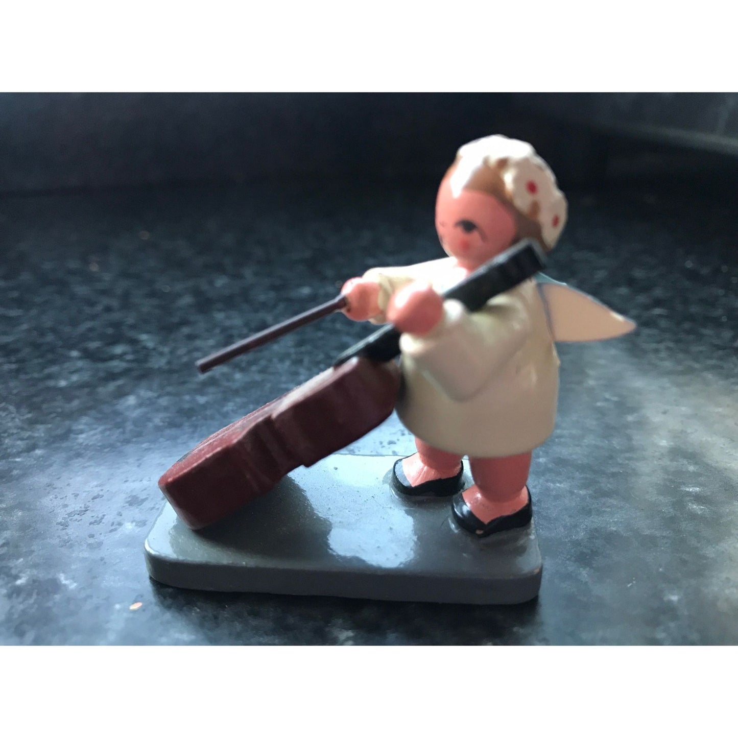 Vintage Christmas Wooden Music Angel Playing The Cello Erzgebirge Made In Germany Orchestra