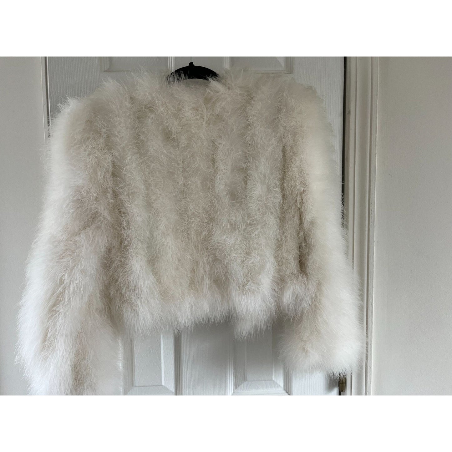 Vintage White Ostrich Feather Jacket Made In France Size Small Fully Lined 100% Acetate