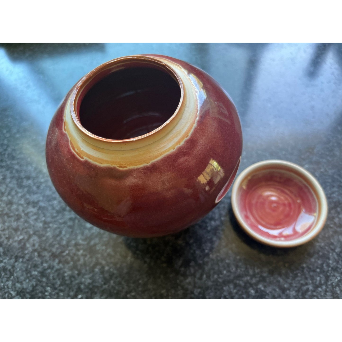 Vintage Ginger Pot With Lid Ceramic Handmade Pottery Hand Glazed Reddish Signed By The Artist