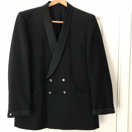 Vtg 1960's After Six By Rudofker Black Wool & Satin Tuxedo Double Breasted Jacket Tailored For Joseph Horne Co. Pittsburgh 40R