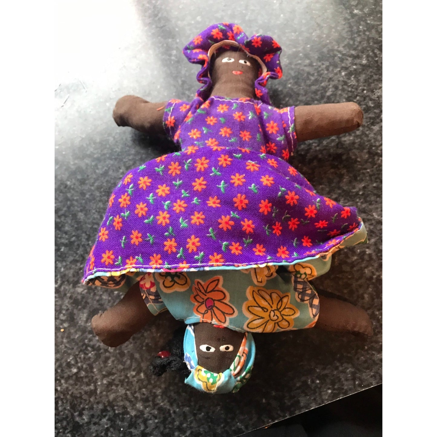 Vintage Topsy Turvey Black Double Ended Doll Cloth Folk Doll Beautiful Fabric Braids With Beads & Hat