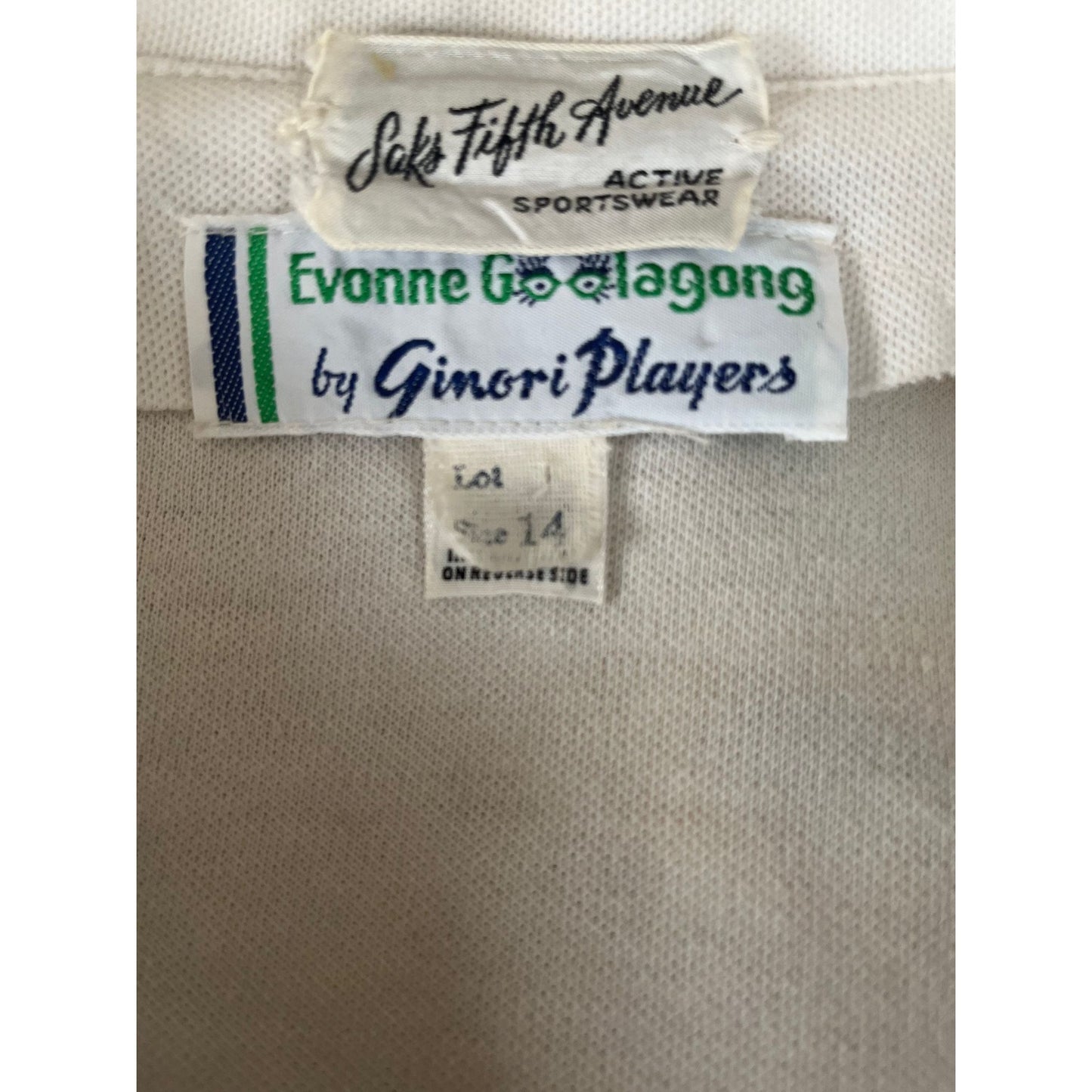 Vtg 1970's Evonne Goolagong Tennis Dress By Ginori Players Saks Fifth Avenue Size 14 White Blue Green