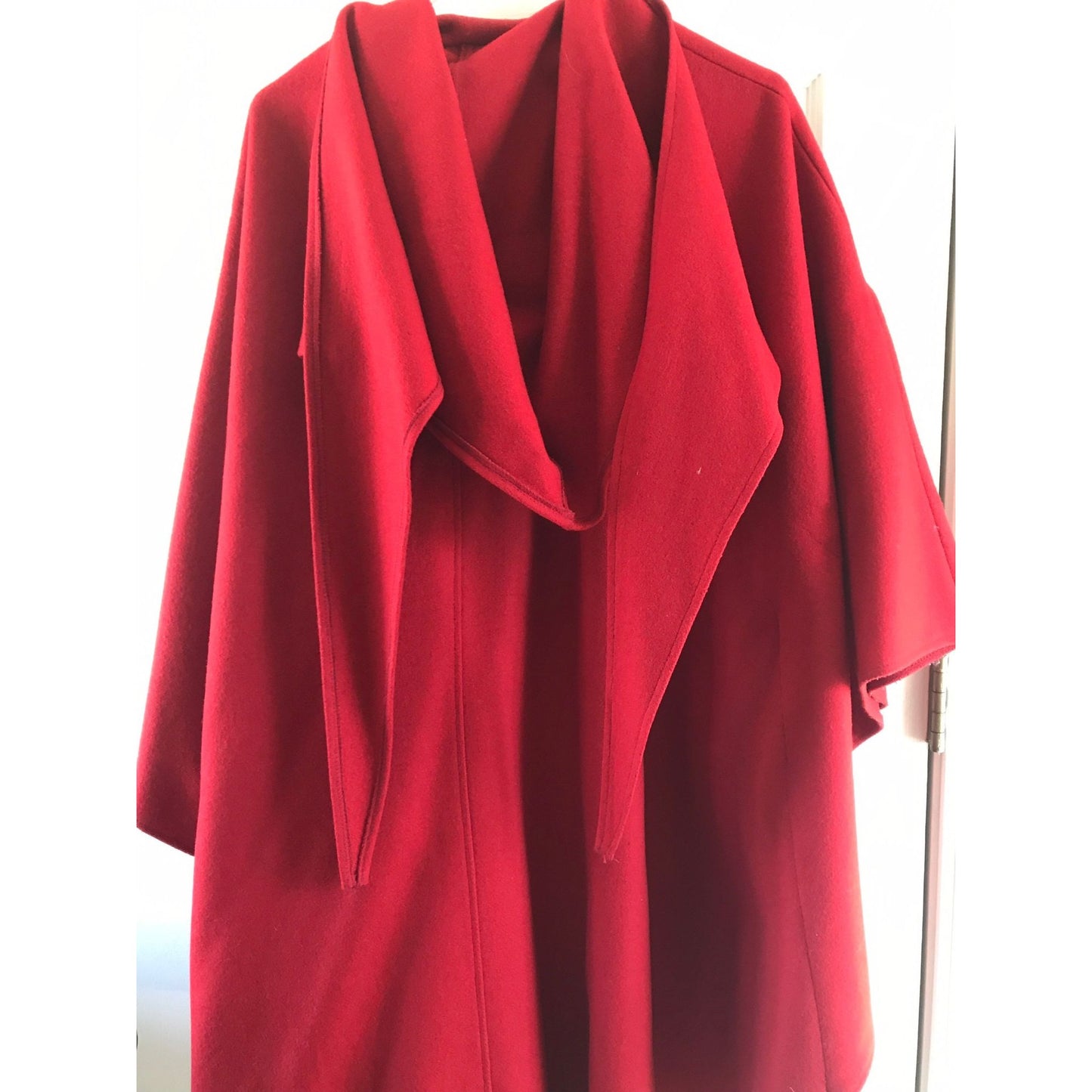 Vtg Cape Poncho Coat Women’s Heavy Red Wool Size L Button Neck Closure With Hood & Scarf