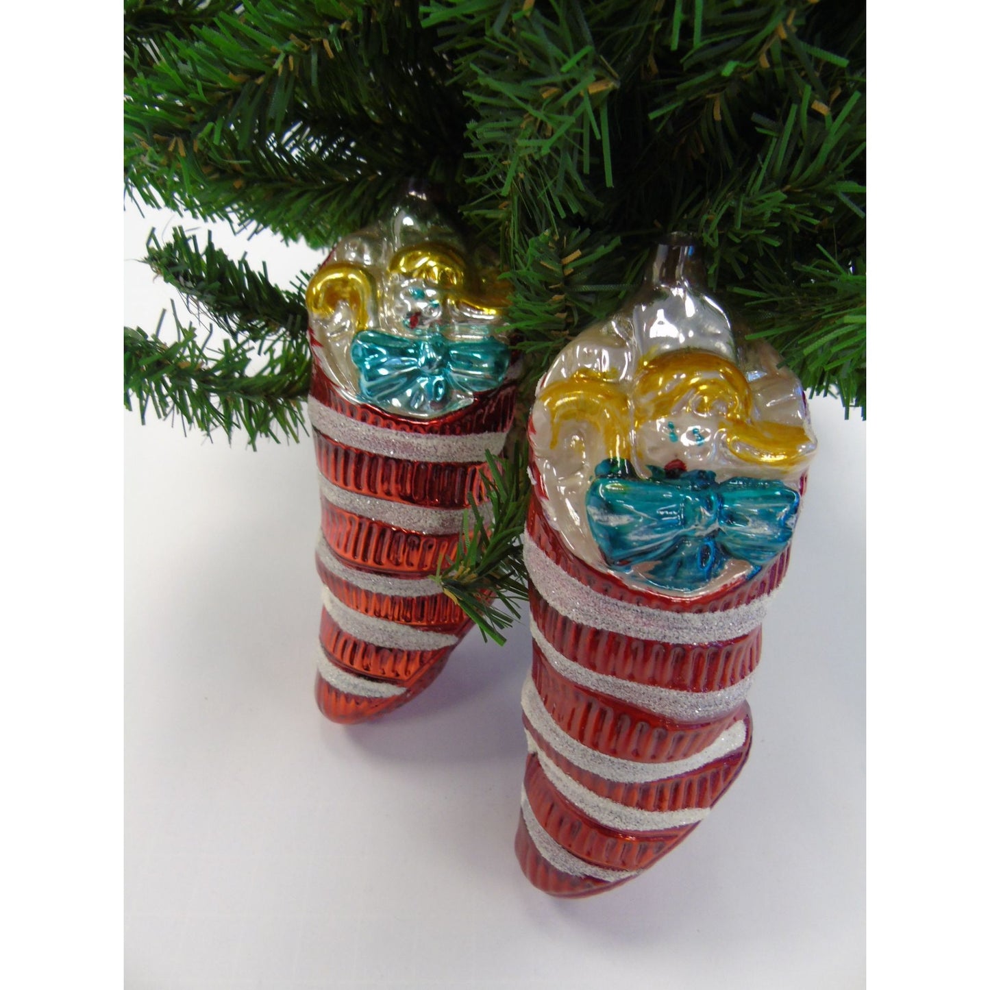 Vintage 1970's Glass Christmas Stocking Ornaments Shiny Brite Made In USA 2 Each Sold Separately