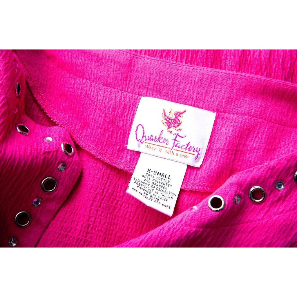 Woman's Hot Pink V Neck Blouse Quaker Factory "Wear It With A Smile" Size XSmall