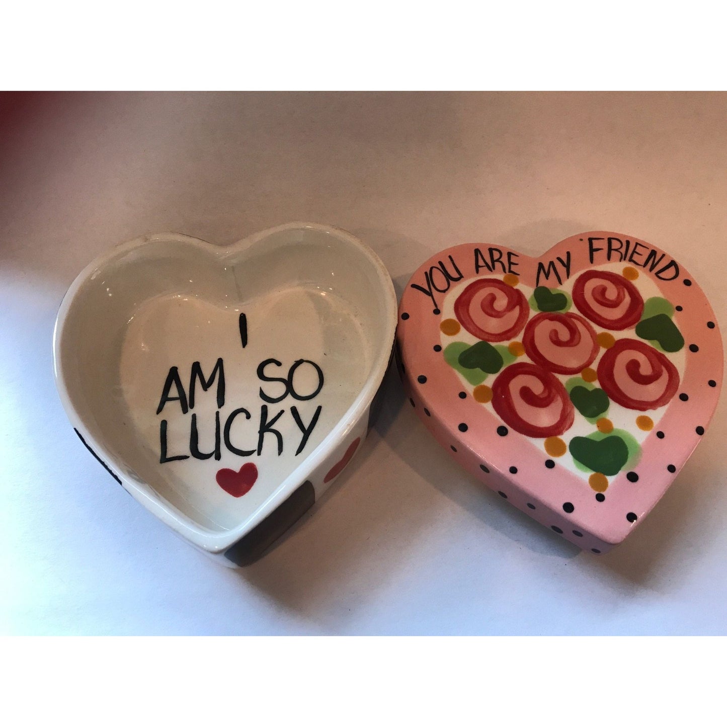 HTF Vintage C Sara 2000 Handpainted Italian Ceramic Heart Shaped Trinket Box Signed