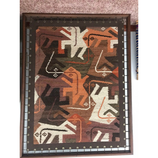 South American Tapestry Weaving Geometric IGUANA M.C Escher ARTIST STYLE Wool Handmade Titled "Leaping Lizards"