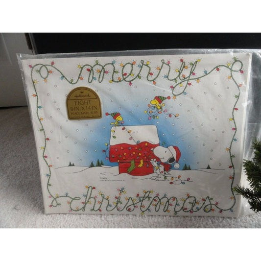 Vtg Hallmark Charles Schulz Peanuts Snoopy & Woodstock Christmas Paper 8 Placemats 11" X 14" NIP