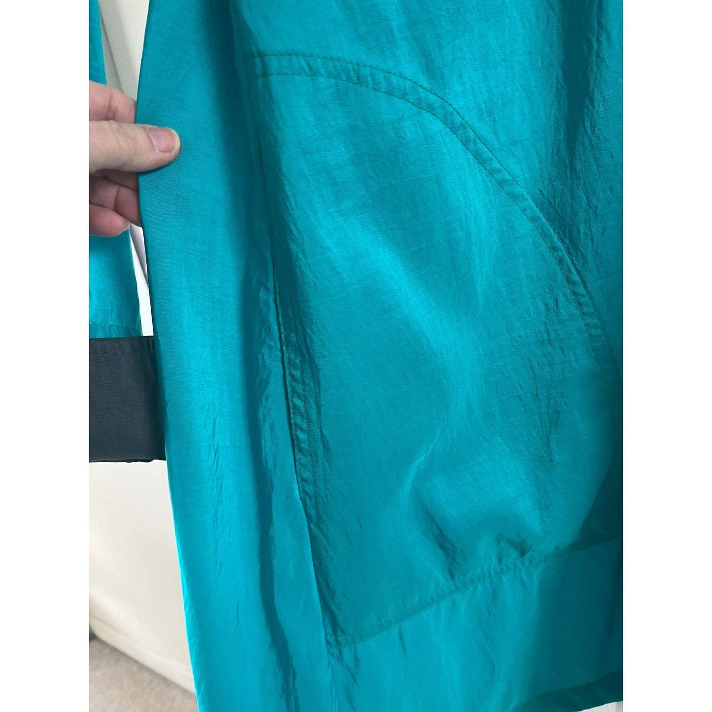 Vtg MYCRA PAC Designer Wear Raincoat Coat Hooded Turquoise & Black Teflon Fabric Protector San Francisco Size 7