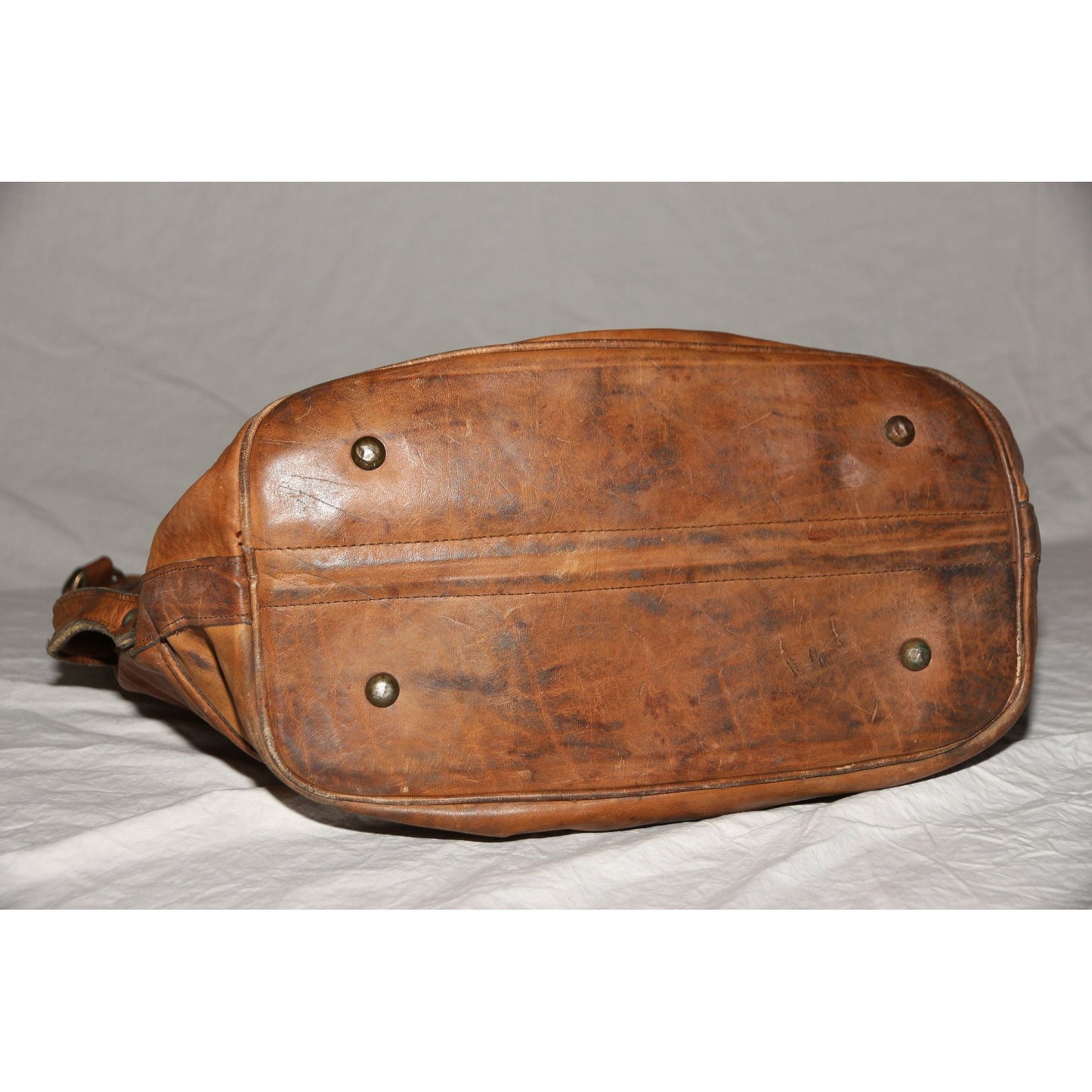 Vintage 1970's Handmade Cowhide Leather Duffle Bag Luggage Made In Argentina Shoulder Strap Brown