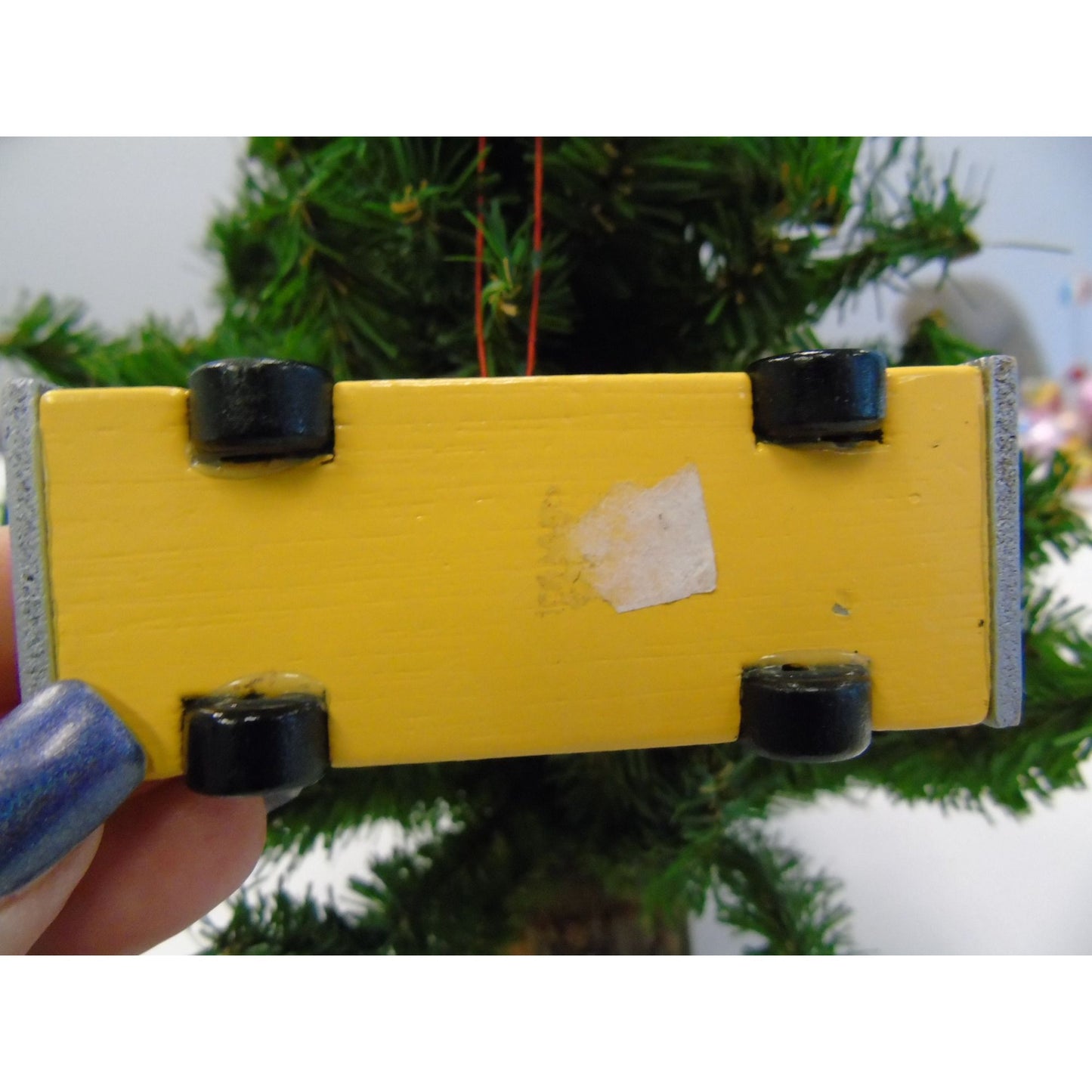 Vtg Wooden Christmas Ornaments Yellow School Bus & Teacher Red Stocking Math Ruler Pencil