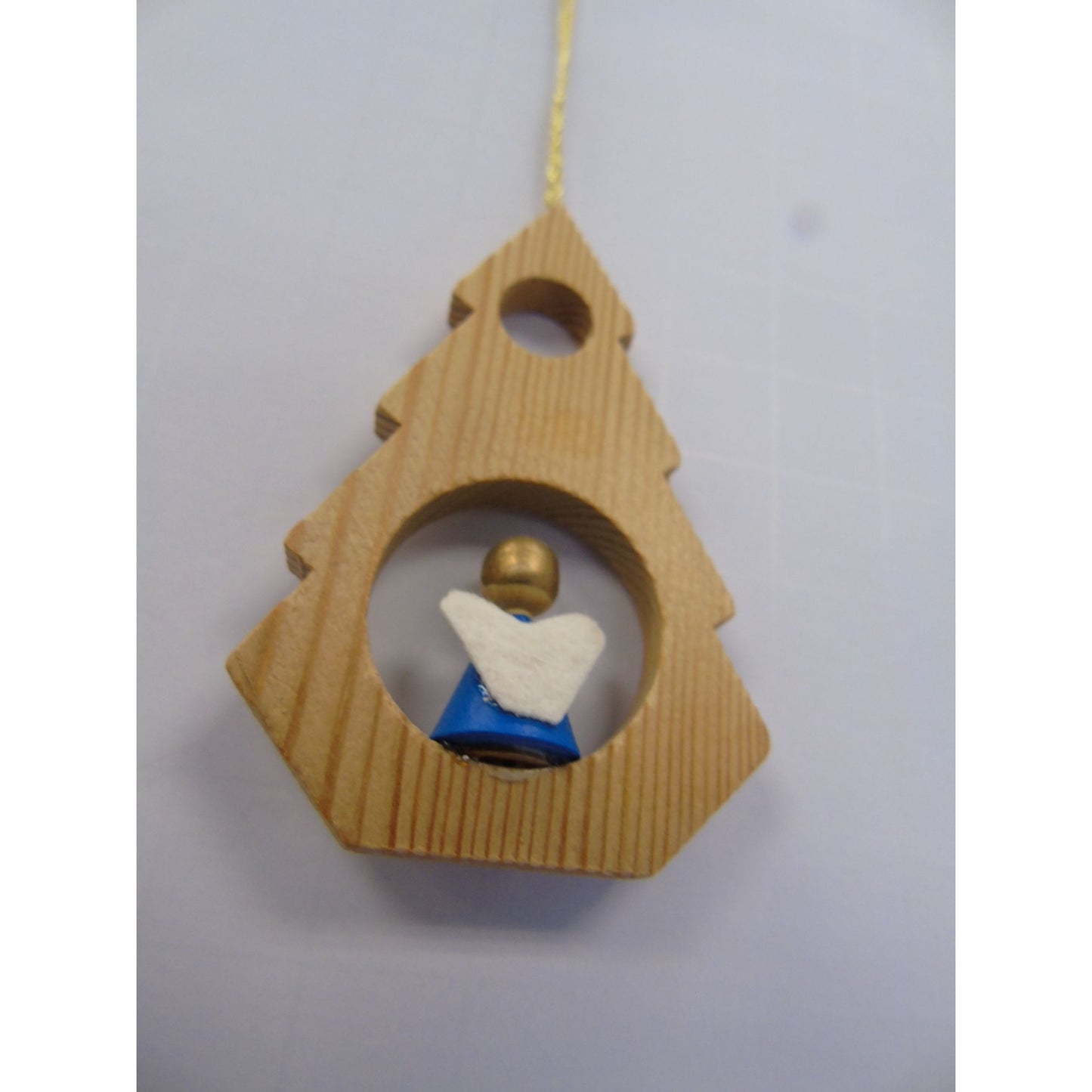 Vintage 1979 Handmade Christmas Tree And Angel Ornament Wooden Cut Out Hand Painted