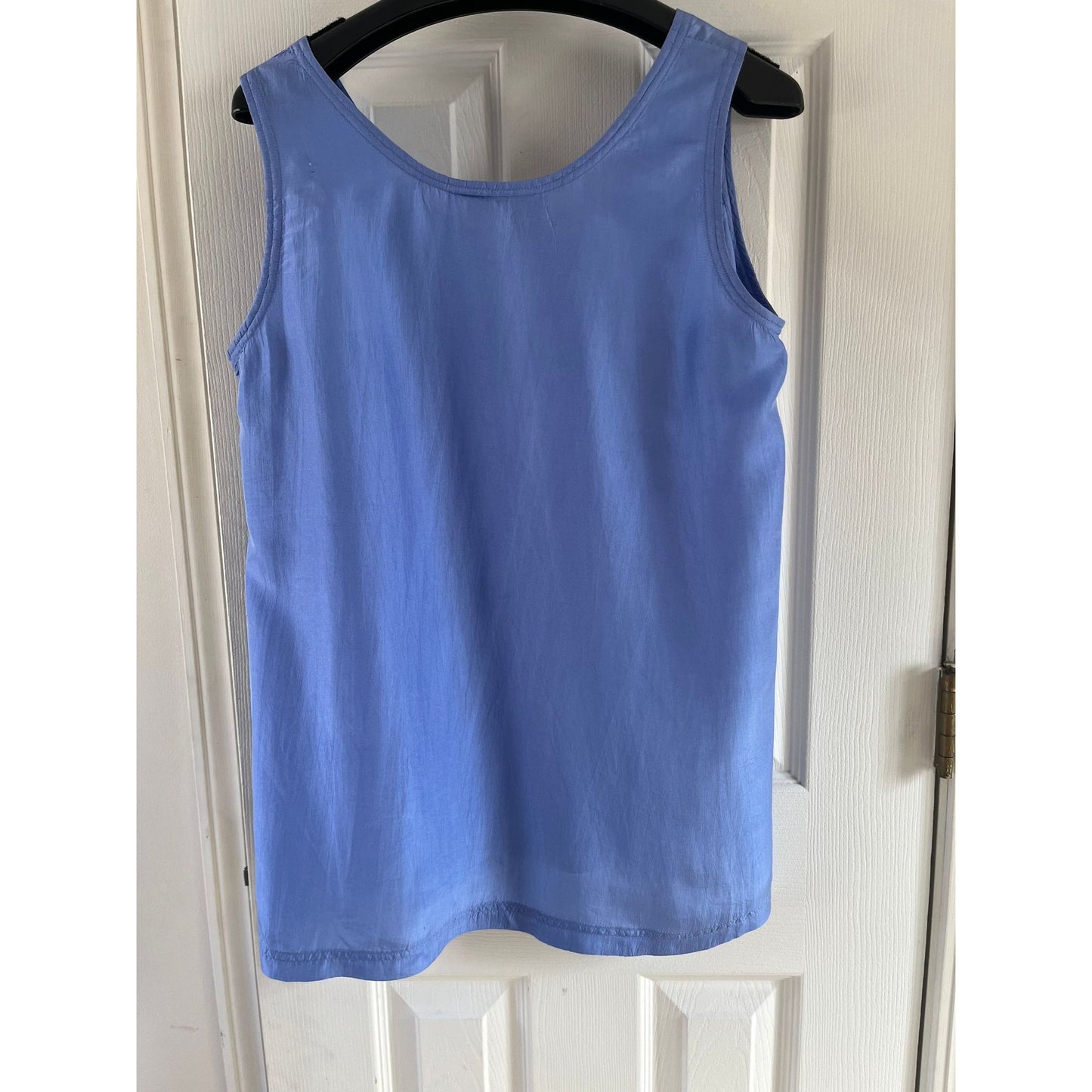 Vtg 1980's Stewart Sport By eStewart Sleeveless Blouse Top Saks Fifth Avenue Washable Silk Blue M