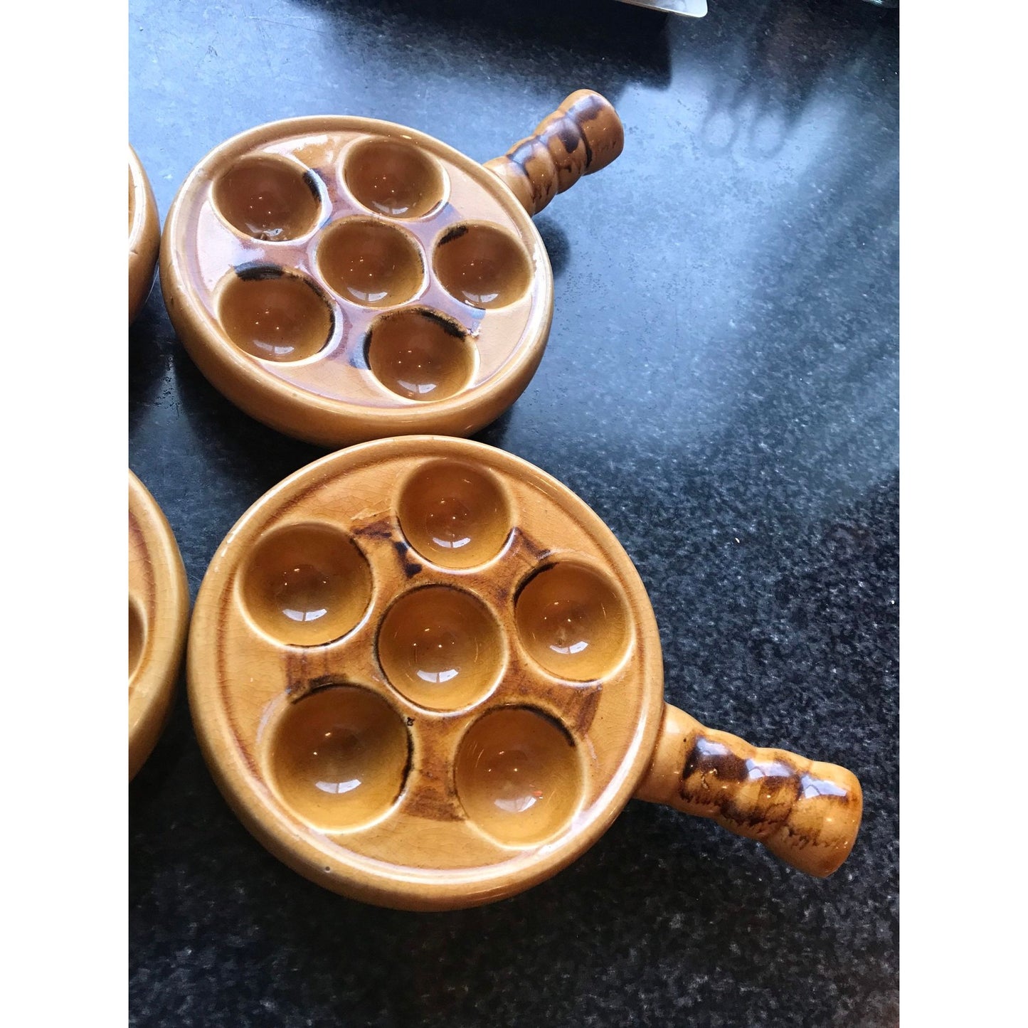 Vtg Set of 6 Yellow Aufour Ovenproof Ceramic Escargot Baking Dishes Stuffed Mushroom Baking Dishes