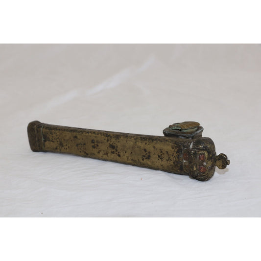 Antique 19th Century Brass Decorated Islamic Ottoman Persian Qalamdan Inkwell