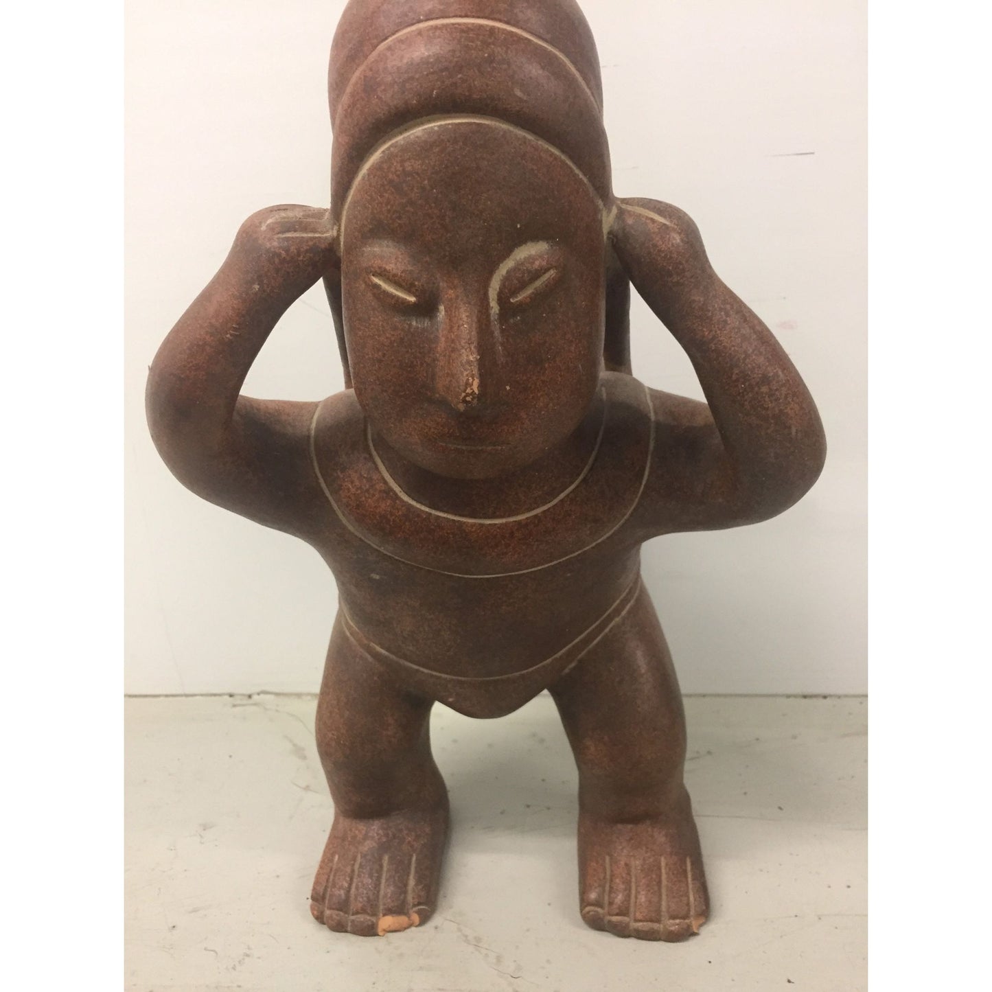 Vintage 1973 Ceramic Terracotta Mayan Figurine Male Carrying Water Basket Made In Mexico