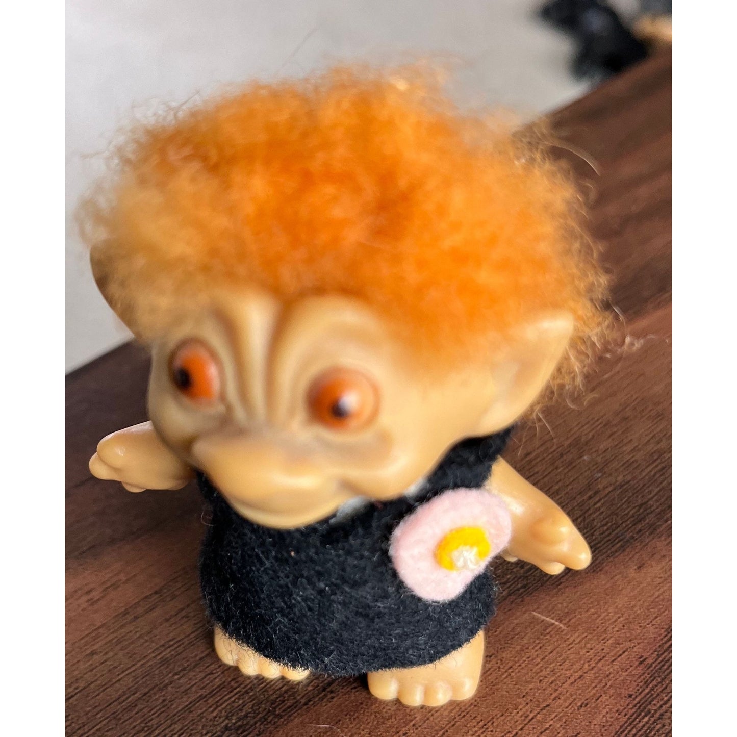 Vtg 1960's Rootie Tab Neck 3” Troll Doll with Short Orange Hair and Bulgy Orange Eyes Handmade Groom Of The Wedding