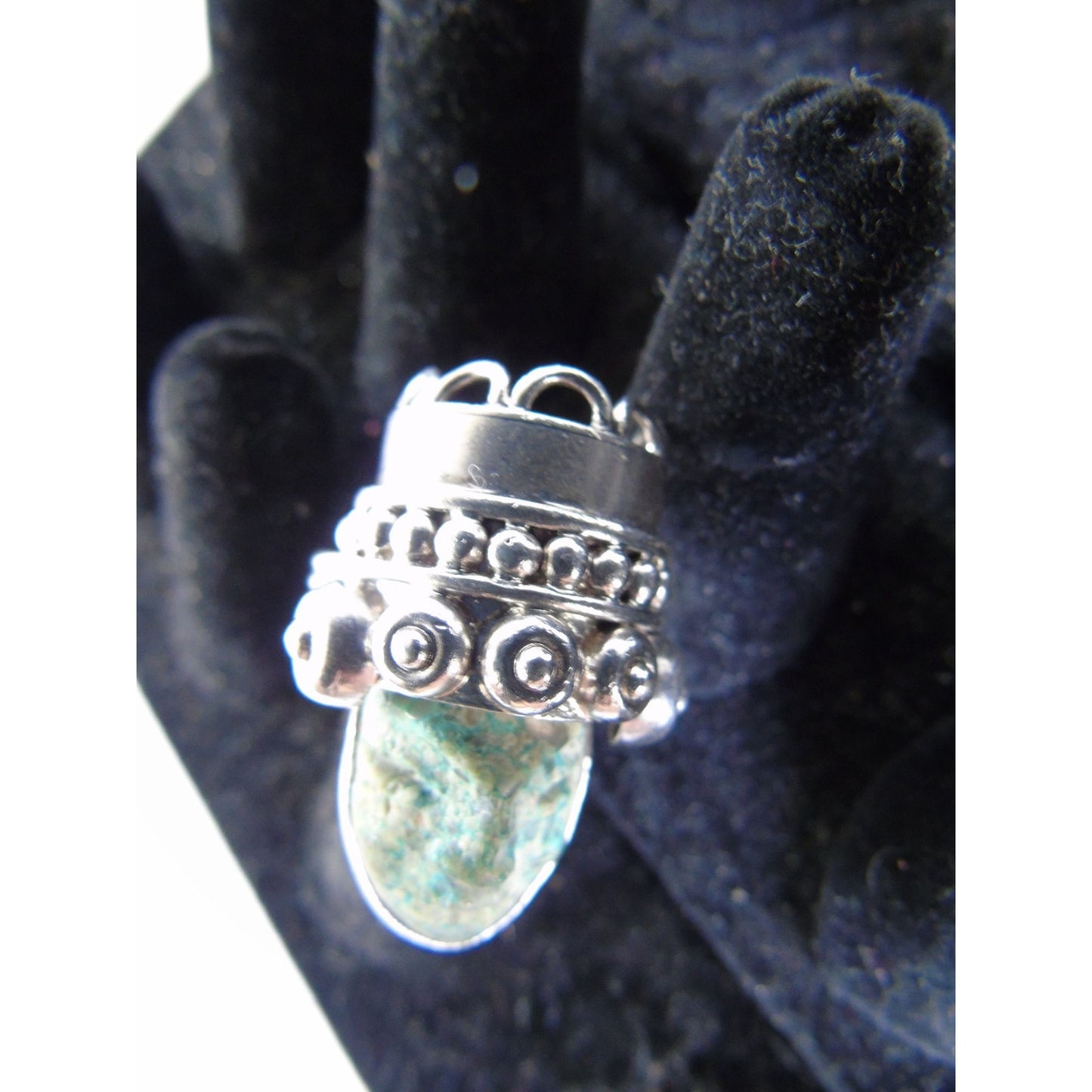 Vtg 1960's Aztec - Maya Warrior Ring Carved Turquoise Head Sterling Silver 925 Taxco Mexico Size 6