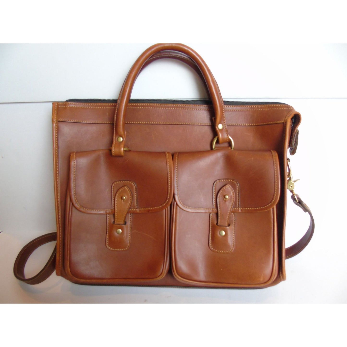 Vintage 1990's Leather Briefcase JEEP Adjustable Crossbody Strap Brown