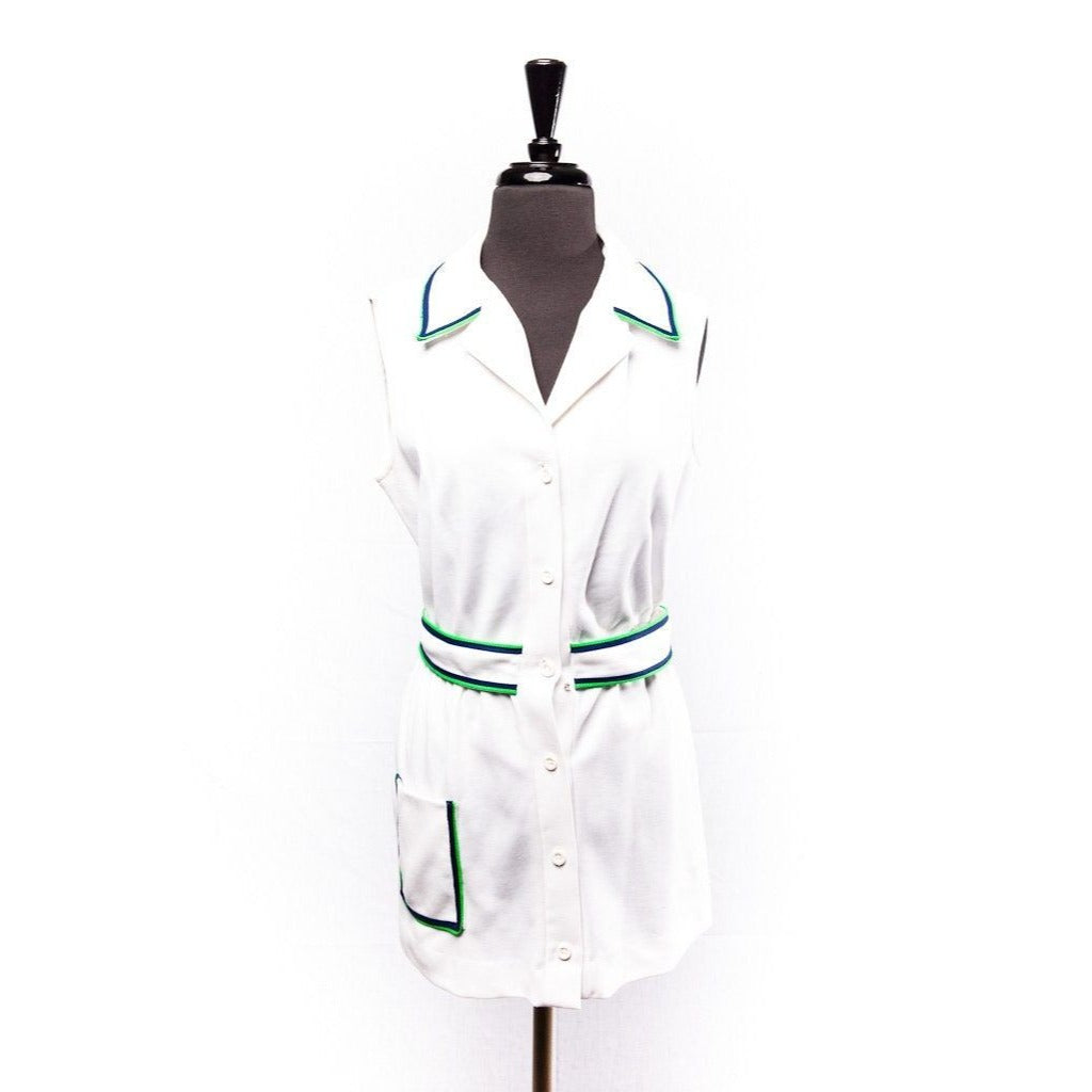 Vtg 1970's Evonne Goolagong Tennis Dress By Ginori Players Saks Fifth Avenue Size 14 White Blue Green