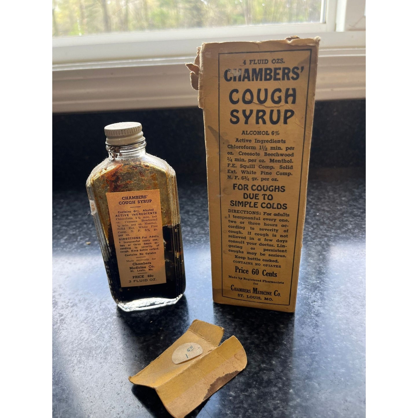 Antique Medicine CHAMBERS' Cough Syrup Original Box Antique Glass Bottle Chambers' Medicine Co. St. Louis MO