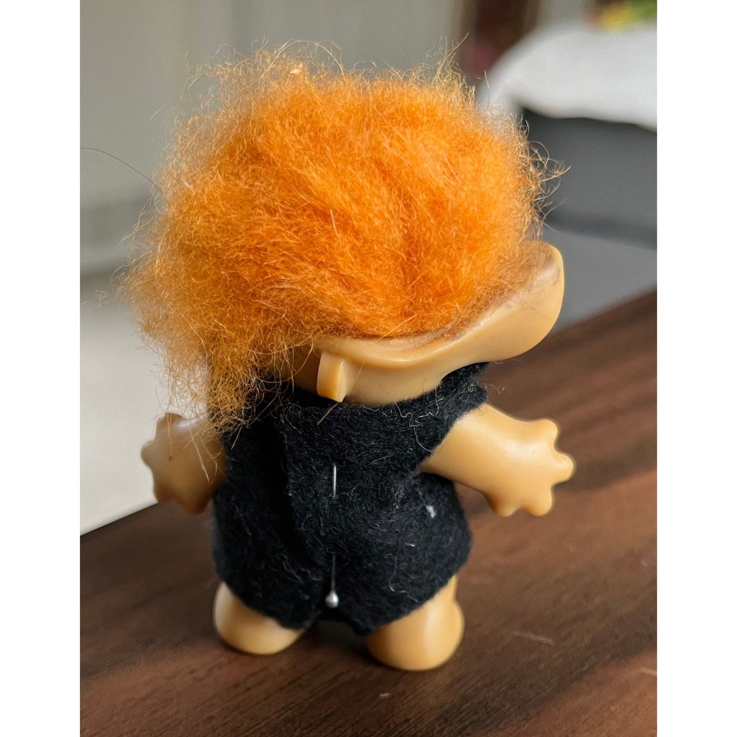 Vtg 1960's Rootie Tab Neck 3” Troll Doll with Short Orange Hair and Bulgy Orange Eyes Handmade Groom Of The Wedding