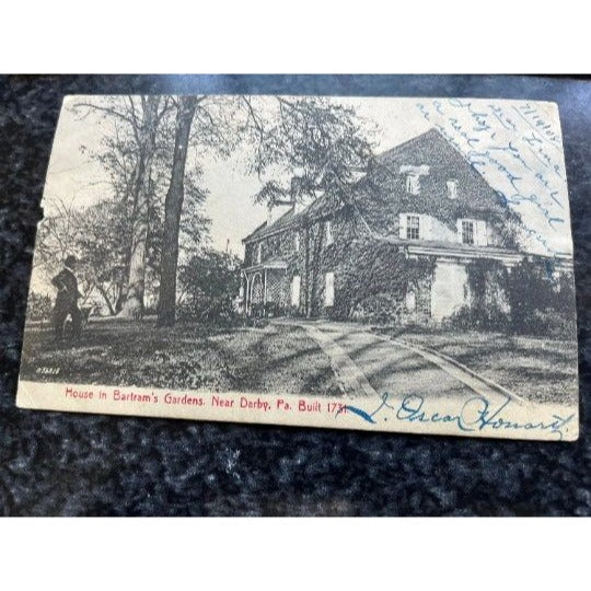 Antique 1908 Postcard 1 Cent Green Franklin Stamp "House In Bartram's Garden Near Derby PA Built 1731"